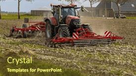  Presentation with tractor - Presentation theme featuring tractor-during-spring-work background and a tawny brown colored foreground