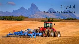  Presentation with teton - PPT layouts consisting of tractor-equipment-farming-ground-harvesting background and a teal colored foreground
