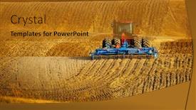 Presentation with crops - Colorful presentation design enhanced with tractor-equipment-farming-ground-harvesting backdrop and a gold colored foreground