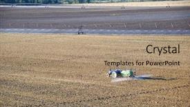  Presentation with farming irrigation canals tractor - Colorful theme enhanced with tractor fertilizing a farm field backdrop and a coral colored foreground