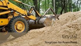  Presentation with bulldozer - Beautiful presentation design featuring tractor-or-bulldozer-works backdrop and a coral colored foreground