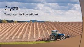  Presentation with springtime - Colorful theme enhanced with tractor planting potatoes backdrop and a light blue colored foreground