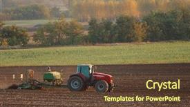  Presentation with plowing - Theme featuring tractor plowing an agricultural field background and a tawny brown colored foreground