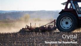  Presentation with plowing - Presentation design consisting of tractor-plowing-farm-field background and a dark gray colored foreground