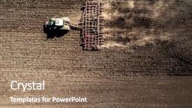  Presentation with plowing - PPT theme consisting of tractor plowing field top view background and a violet colored foreground