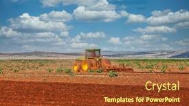 Presentation with plowing - PPT layouts enhanced with tractor-plowing-in-the-field background and a tawny brown colored foreground