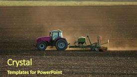  Presentation with farm machinery - Amazing slide set having farm machinery - tractor plowing the field backdrop and a tawny brown colored foreground