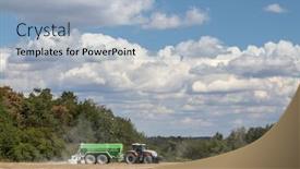  Presentation with tractor - PPT theme consisting of tractor-preparing-the-field background and a light blue colored foreground