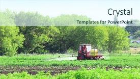  Presentation with track field throwing - PPT theme enhanced with tractor spraying field with green background and a cool aqua colored foreground