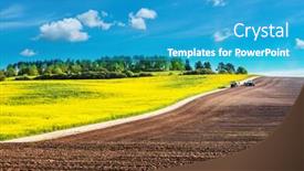  Presentation with pesticides - Audience pleasing presentation design consisting of tractor-spraying-pesticides-on-soybean backdrop and a teal colored foreground