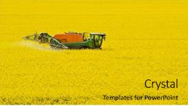  Presentation with agriculture pesticides - Presentation theme having tractor spraying rape field background and a light gray colored foreground