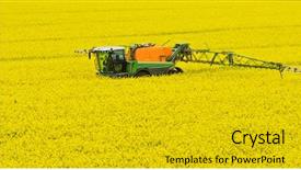  Presentation with agriculture pesticides - Beautiful PPT theme featuring tractor spraying rape field backdrop and a gold colored foreground