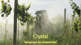  Presentation with tractor - Presentation theme with fungicides - tractor spraying vineyard with fungicide background and a tawny brown colored foreground