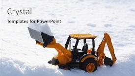  Presentation with tractor - PPT theme consisting of tractor-toy-removes-snow-out background and a sky blue colored foreground