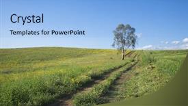  Presentation with track field - Audience pleasing PPT theme consisting of tractor track crosses grassy field backdrop and a light blue colored foreground