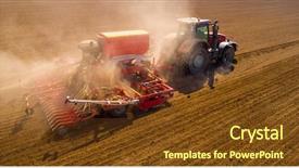  Presentation with agriculture field - Cool new presentation design with tractors - aerial view to a tractor backdrop and a tawny brown colored foreground