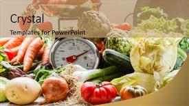  Presentation with vegetables - PPT layouts enhanced with trade balance - fresh vegetables background and a coral colored foreground