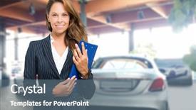  Presentation with car dealer - Slides enhanced with trade exhibit - beautiful car dealer smiling background and a ocean colored foreground