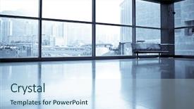  Presentation with trade - PPT theme featuring trade exhibit - building interior background and a sky blue colored foreground