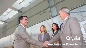  Presentation with exhibition - PPT layouts consisting of trade exhibit - business people meeting background and a coral colored foreground