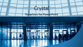  Presentation with crowd - Audience pleasing PPT theme consisting of trade exhibit - crowd silhouettes in the office backdrop and a light blue colored foreground