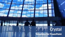  Presentation with modern building - Cool new presentation theme with trade exhibit - entrance to modern building backdrop and a ocean colored foreground