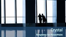  Presentation with trade - Slides having trade exhibit - image of people silhouettes background and a ocean colored foreground