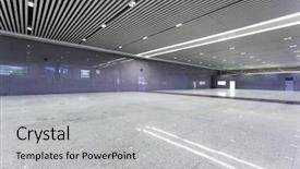  Presentation with modern trade - Theme enhanced with trade exhibit - modern empty hall inside background and a light gray colored foreground