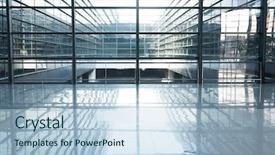  Presentation with modern reflective office buildings - PPT theme featuring trade exhibit - modern office interior background and a light blue colored foreground