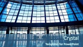  Presentation with trade - Amazing presentation theme having trade exhibit - people in wide blue hall backdrop and a ocean colored foreground