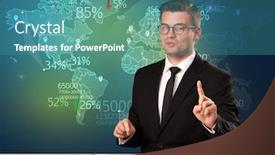  Presentation with news - Colorful presentation design enhanced with trade market analyst is studio reporting world trading news with map concept on background backdrop and a teal colored foreground