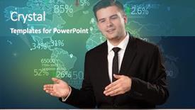 Presentation with news - Audience pleasing PPT layouts consisting of trade market analyst is studio reporting world trading news with map concept on background backdrop and a teal colored foreground