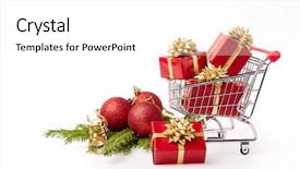  Presentation with shopping trolley - Audience pleasing PPT layouts consisting of trade marketing supermarket - shopping trolley with gift boxes backdrop and a white colored foreground