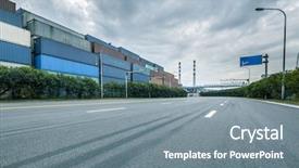  Presentation with dock - Cool new PPT layouts with trade routes - empty road near container dock backdrop and a  colored foreground