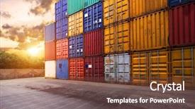  Presentation with empty road motion blur - Amazing PPT theme having trade routes - stack of containers with empty backdrop and a  colored foreground