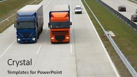  Presentation with trucks - Beautiful PPT theme featuring trade routes - trucks running on the highway backdrop and a light gray colored foreground