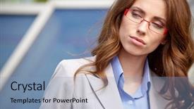  Presentation with real estate growth - Beautiful theme featuring trade show - attractive real estate agent woman backdrop and a  colored foreground