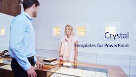  Presentation with 3d man business leader - Amazing presentation theme having trade show - business man selling in jewelry backdrop and a sky blue colored foreground