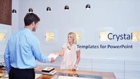  Presentation with trade - Presentation consisting of trade show - business man selling in jewelry background and a sky blue colored foreground