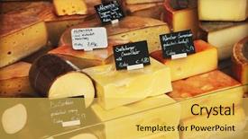  Presentation with trade - Theme featuring trade show - cheeses background and a yellow colored foreground