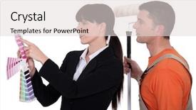  Presentation with trade - PPT theme having trade show - client taking to painter background and a  colored foreground