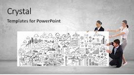  Presentation with trade - Beautiful presentation design featuring trade show - young businesspeople with white banner backdrop and a light gray colored foreground