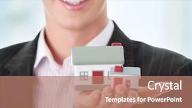  Presentation with real estate - Colorful slides enhanced with trade show - young handsome business man backdrop and a coral colored foreground