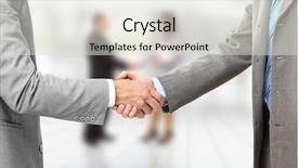  Presentation with handshake - Cool new PPT theme with trade union - handshake isolated on business background backdrop and a lemonade colored foreground