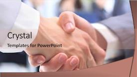  Presentation with handshake - Presentation having trade union - handshake isolated on business background background and a coral colored foreground