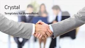  Presentation with handshake - Slide deck having trade union - handshake isolated on business background background and a white colored foreground