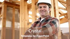  Presentation with construction site construction - PPT theme featuring trade union - handsome friendly construction worker background and a coral colored foreground