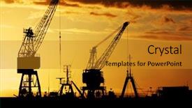  Presentation with dock - Slide set enhanced with trade union - industrial dock at early dawn background and a gold colored foreground