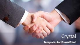  Presentation with business concepts photo - Cool new slide deck with photo of handshake of business backdrop and a coral colored foreground