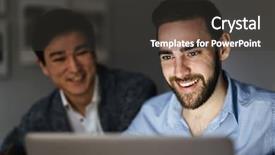  Presentation with handover networking - Cool new PPT theme with trader - colleagues networking backdrop and a dark gray colored foreground